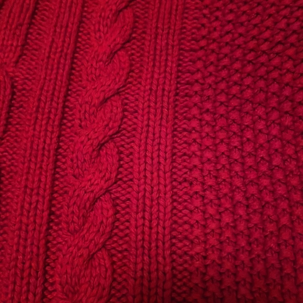 Gap Kids Russian Red Cable Knit  3 Button Sweater with Faux Fur Lined Collar - Picture 8 of 13